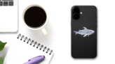 Cute Smiling Shark Sticker on a Phone (New) example