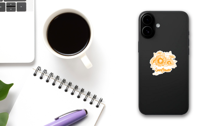 Cute Sunflower Art Sticker on a Phone (New) example