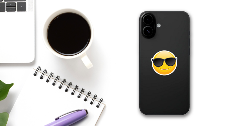 Cute Sunglasses Emoji Sticker on a Phone (New) example