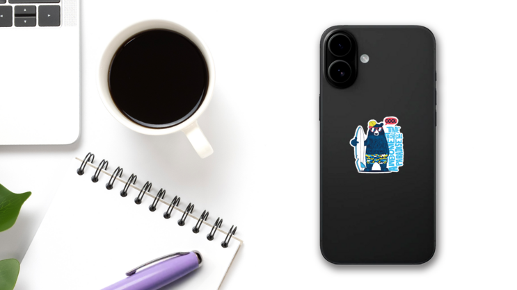 Cute Surfer Bear Sticker on a Phone (New) example