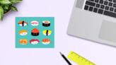 Cute Sushi Sticker Sheet on a Desk (New) example