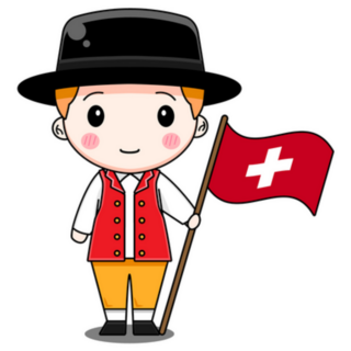 Cute Switzerland  Boy In National Dress With Flag Sticker