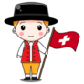 Cute Switzerland  Boy In National Dress With Flag Sticker