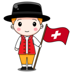 Cute Switzerland  Boy In National Dress With Flag Sticker