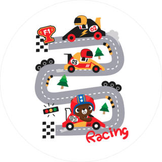 Cute Teddy Bear Cartoon Driving Race Car Sticker