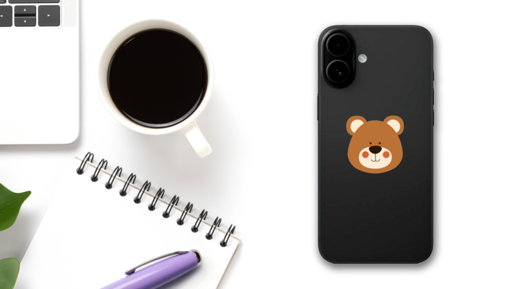 Cute Teddy Bear Head Sticker on a Phone (New) example
