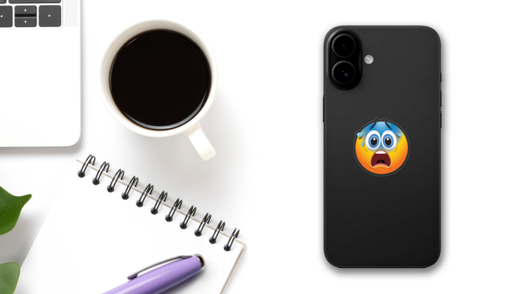 Cute Terrified Emoji Sticker on a Phone (New) example