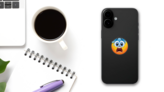 Cute Terrified Emoji Sticker on a Phone (New) example