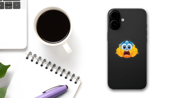 Cute Terrified Hands on Face Emoji Sticker on a Phone (New) example