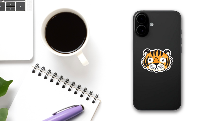 Cute Tiger Face Sticker on a Phone (New) example