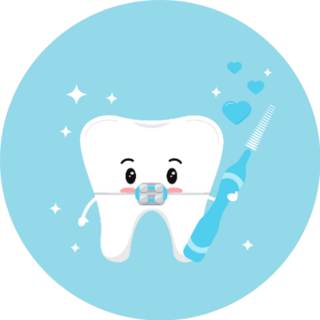 Cute Tooth With Dental Braces In Love Sticker