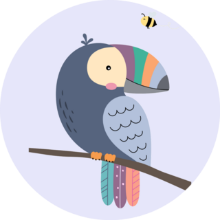 Cute Toucan Sitting On Branch And Flying Bee Sticker