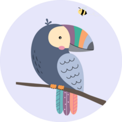Cute Toucan Sitting On Branch And Flying Bee Sticker