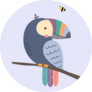 Cute Toucan Sitting On Branch And Flying Bee Sticker