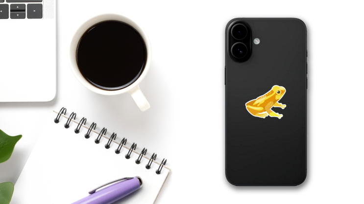 Cute Tropical Yellow Frog Sticker on a Phone (New) example