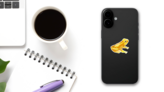 Cute Tropical Yellow Frog Sticker on a Phone (New) example