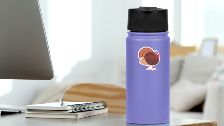Cute Turkey Bird Cartoon Sticker on a Water Bottle (New) example
