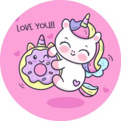 Cute Unicorn Cartoon And Donut Character Sticker