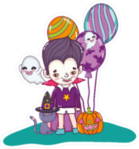 Cute Vampire With Ghosts Halloween Sticker