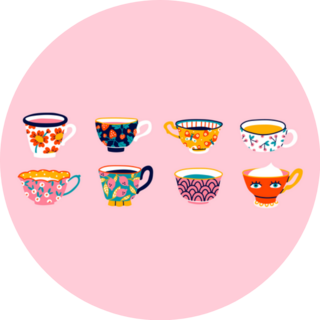 Cute Various Tea Cups On Pink Sticker