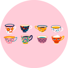Cute Various Tea Cups On Pink Sticker