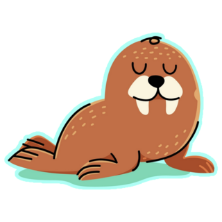 Cute Walrus Cartoon On Blue Sticker