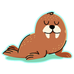 Cute Walrus Cartoon On Blue Sticker
