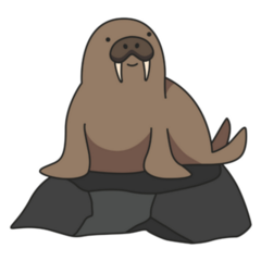 Cute Walrus Cartoon On Rock Sticker