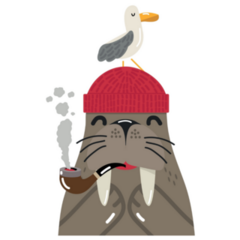  Cute Walrus With Seagull Sticker