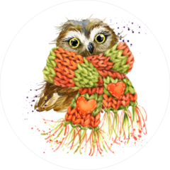 Cute Watercolor Snowy Owl Wearing A Scarf Sticker
