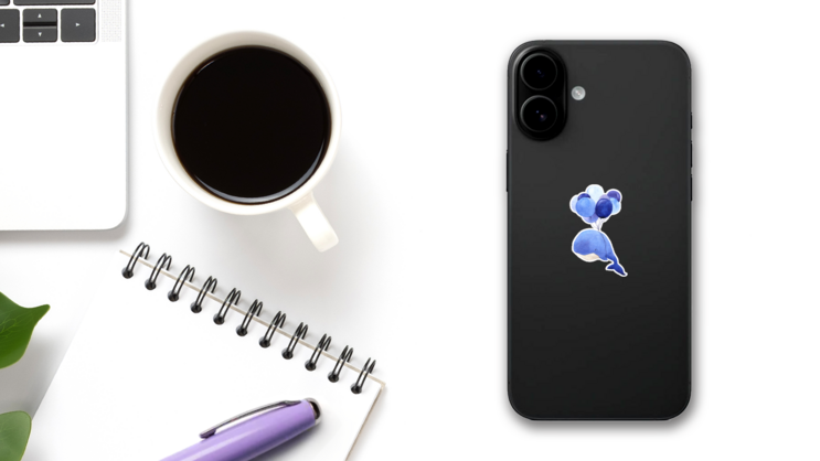 Cute Watercolor Whale With Balloons In Cartoon Sticker on a Phone (New) example