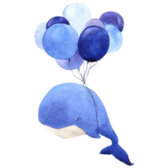 Cute Watercolor Whale With Balloons In Cartoon Sticker