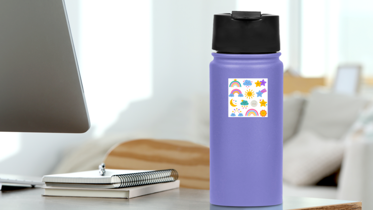Cute Weather Icons Sticker on a Water Bottle (New) example
