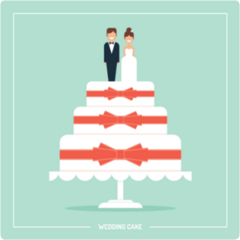 Cute Wedding Cake With Bride And Groom Toppers Sticker