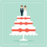 Cute Wedding Cake With Bride And Groom Toppers Sticker