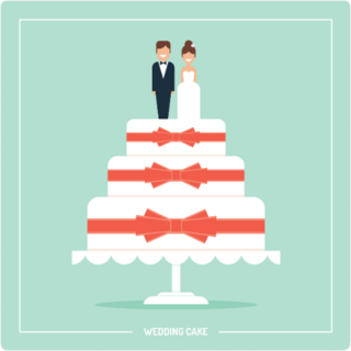 Cute Wedding Cake With Bride And Groom Toppers Sticker