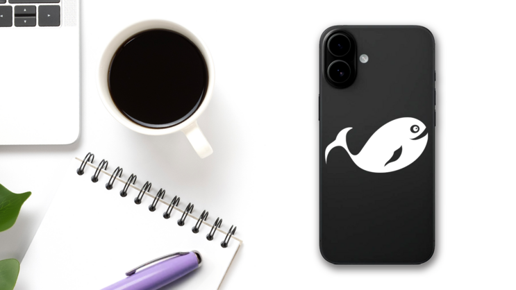 Cute Whale Smiling Sticker on a Phone (New) example