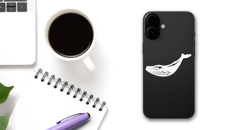 Cute Whale Sticker on a Phone (New) example
