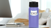 Cute White Kitten With Glasses Sticker on a Water Bottle (New) example