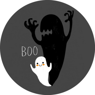 Cute White Little Ghost With Big Scary Shadow Sticker
