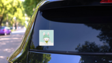Cute White Winter Bunny Sticker on a Rear Car Window (New) example