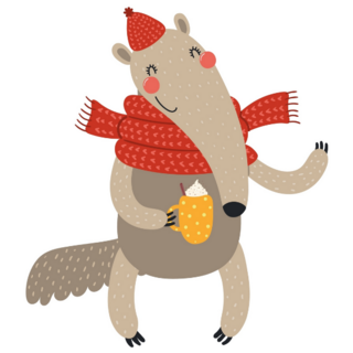 Cute Winter Anteater In Scarf Sticker