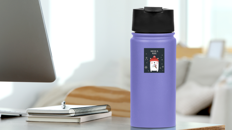 Cute Winter Bear Sticker on a Water Bottle (New) example