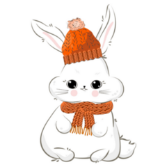 Cute Winter Bunny In A Scarf And Hat Sticker