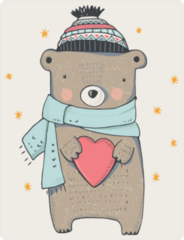 Cute Winter Teddy Bear With Heart Sticker