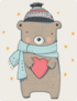Cute Winter Teddy Bear With Heart Sticker
