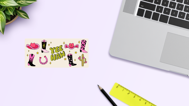 Cute Yeehaw Sticker Sheet on a Desk (New) example