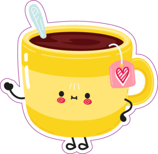Cute Yellow Cup Of Tea Character Sticker