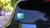 Cute Yellow Turtle By Coral Reef Sticker on a Rear Car Window (New) example