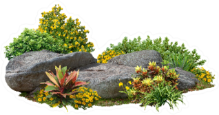 Cutout Rock Surrounded By Flowers Landscaping Sticker
